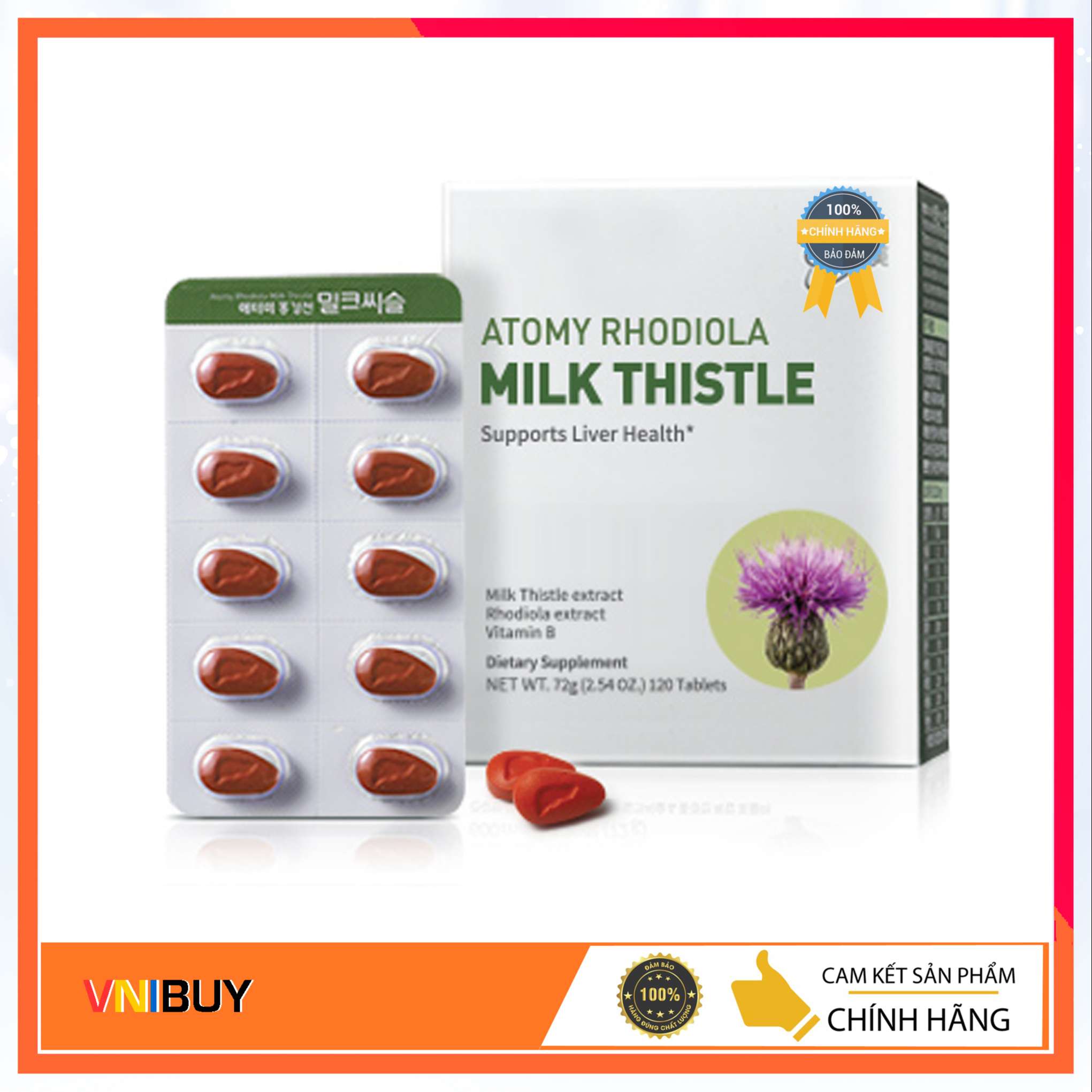 Viên uống giải độc gan, bổ gan Rhodiola Milk Thistle Hàn Quốc 120 viên giải độc gan, cho lá gan khỏe mạnh
