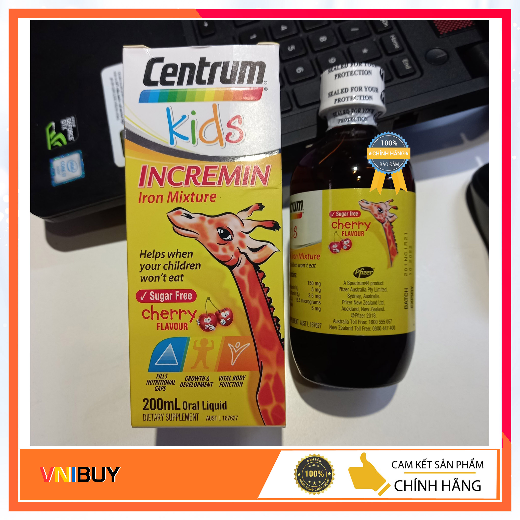Siro cho trẻ biếng ăn Centrum Kids Incremin Iron Mixture 200ml hàng nhập từ Úc