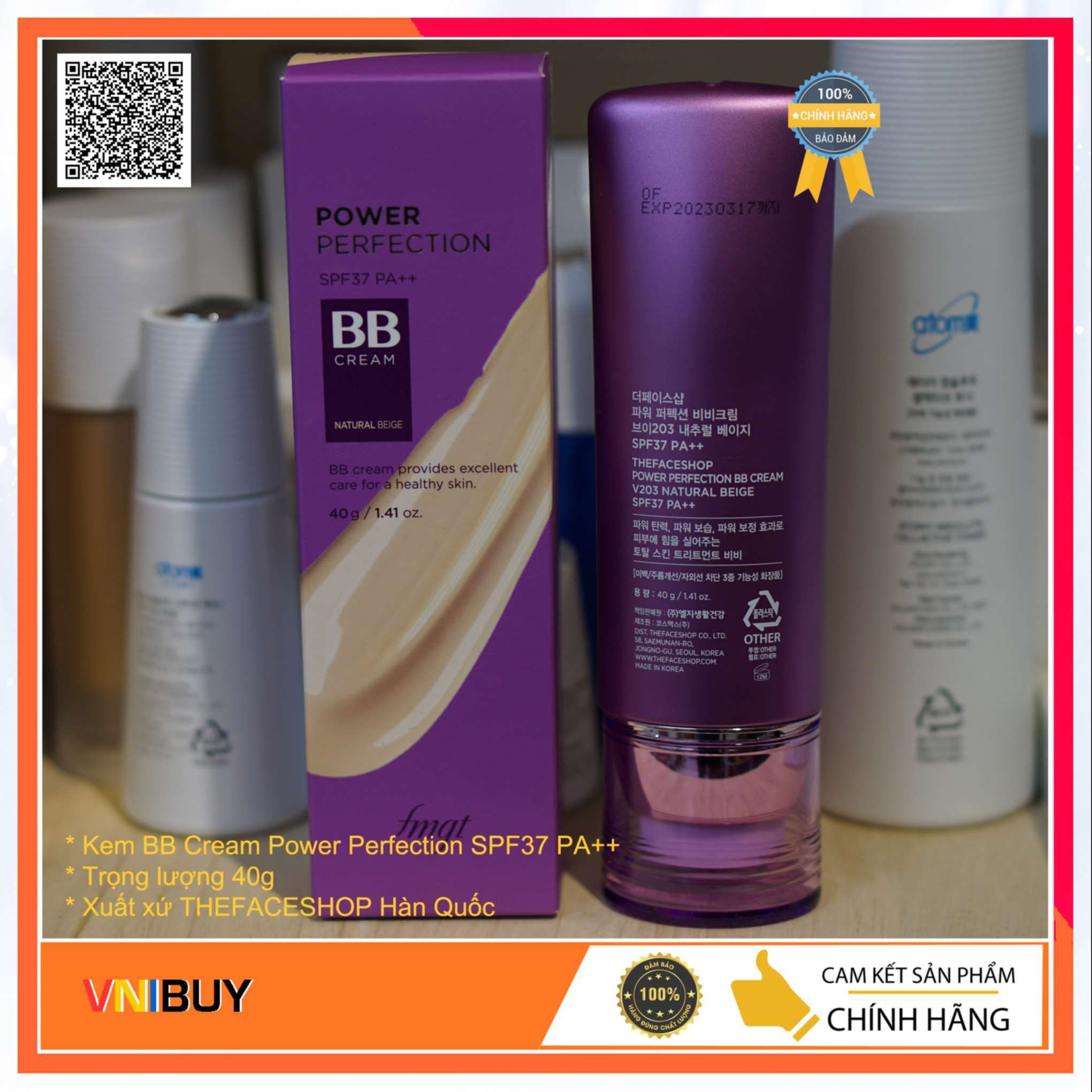 Kem nền trang điểm đa năng BB Cream THEFACESHOP Hàn Quốc màu V203 giúp che khuyết điểm chống nhăn, chống nắng trắng sáng tự nhiên, độ bám tốt lâu trôi